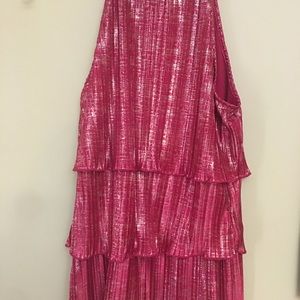 Dressy red/gold short sleeve layered top